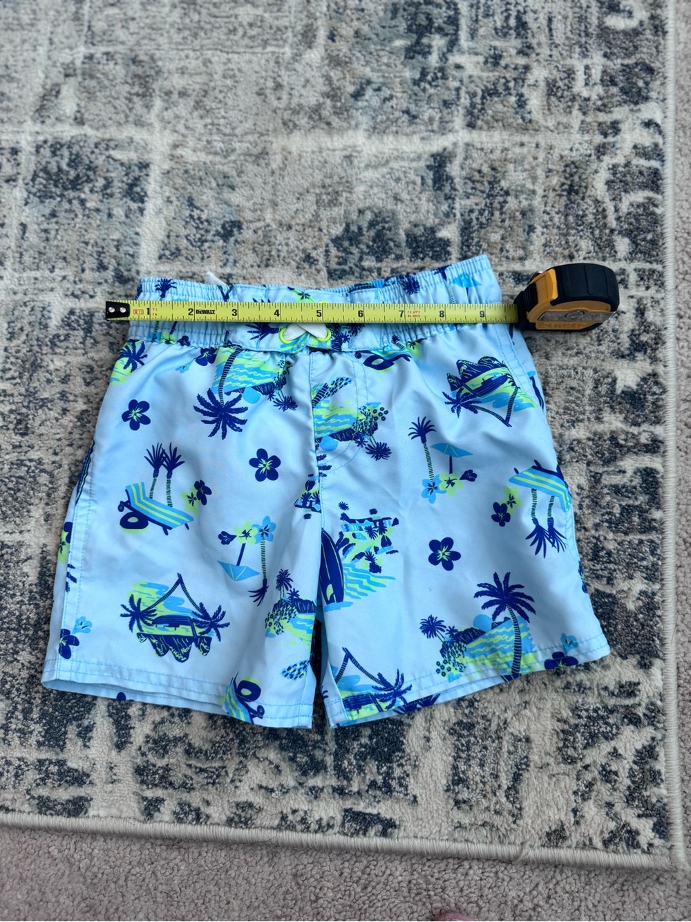 Cat & Jack Light Blue Tropical Swim Trunks with Navy & Lime Accents